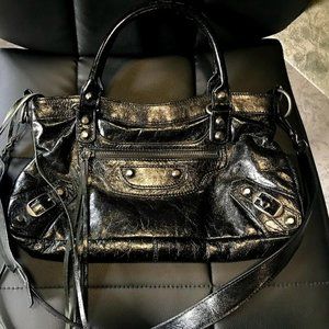 BESSO black leather motorcycle moto bag silver studded studs tassels satchel